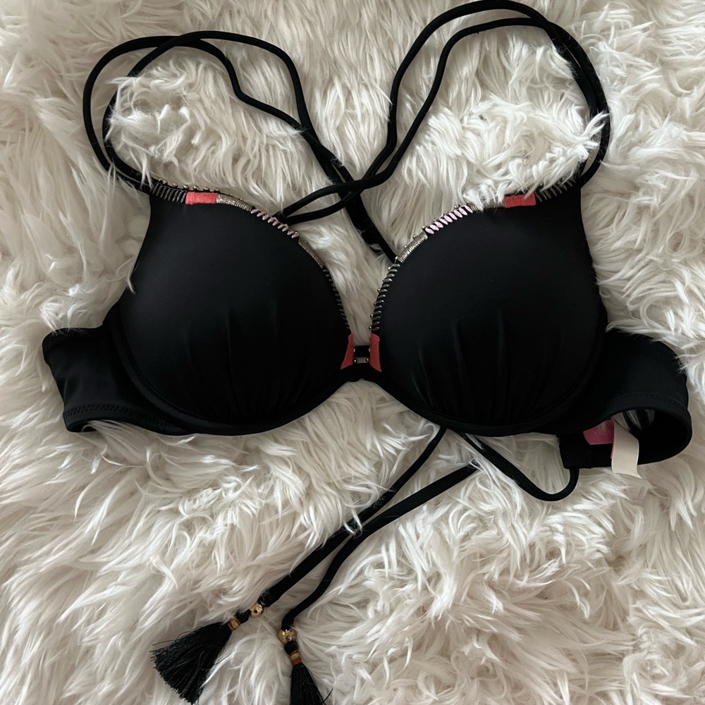Victoria's Secret Black Bikini Top with Pink Tag